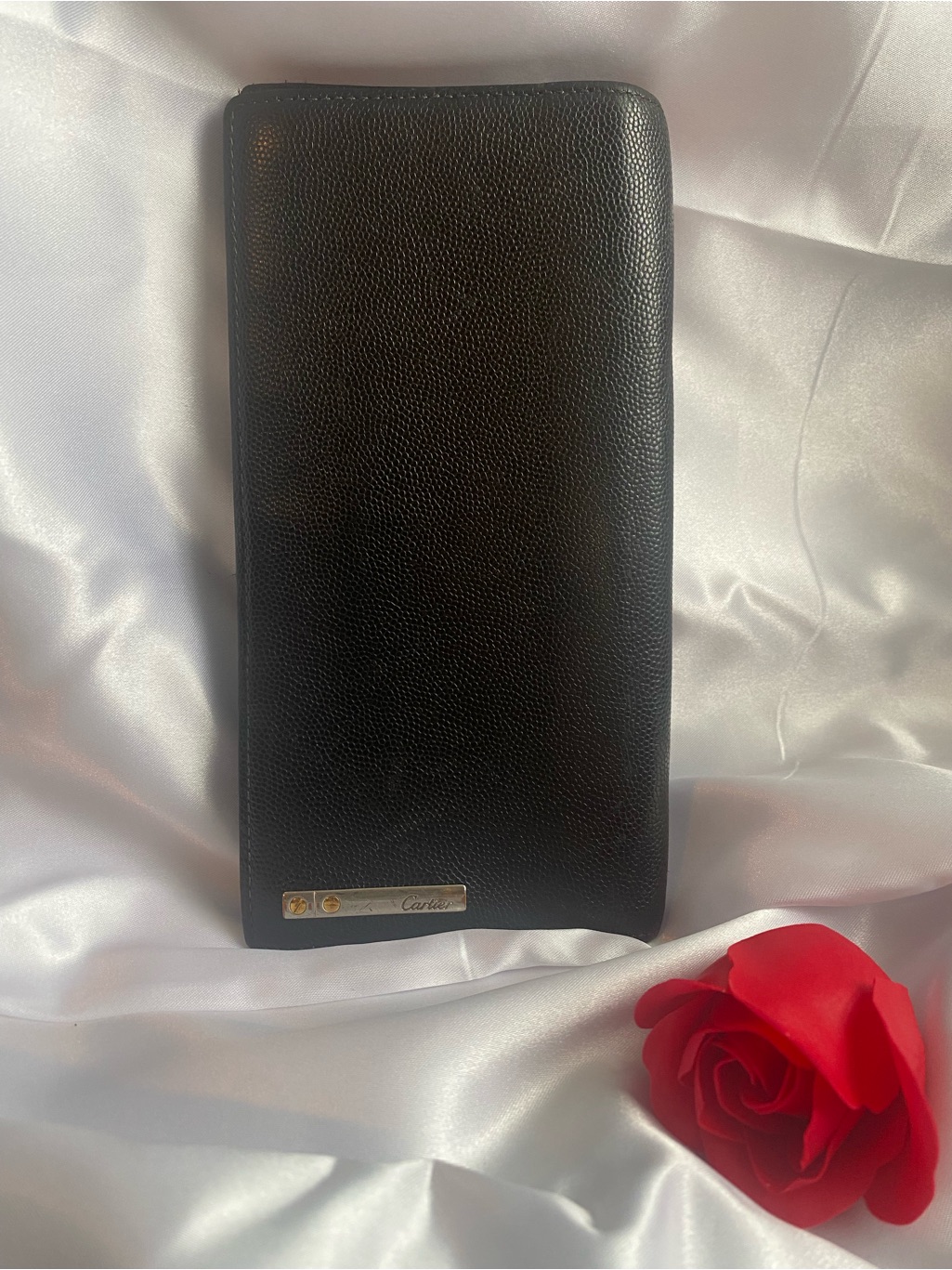 Cartier Black Leather Continental Wallet | Logo Plaque | 7.5”